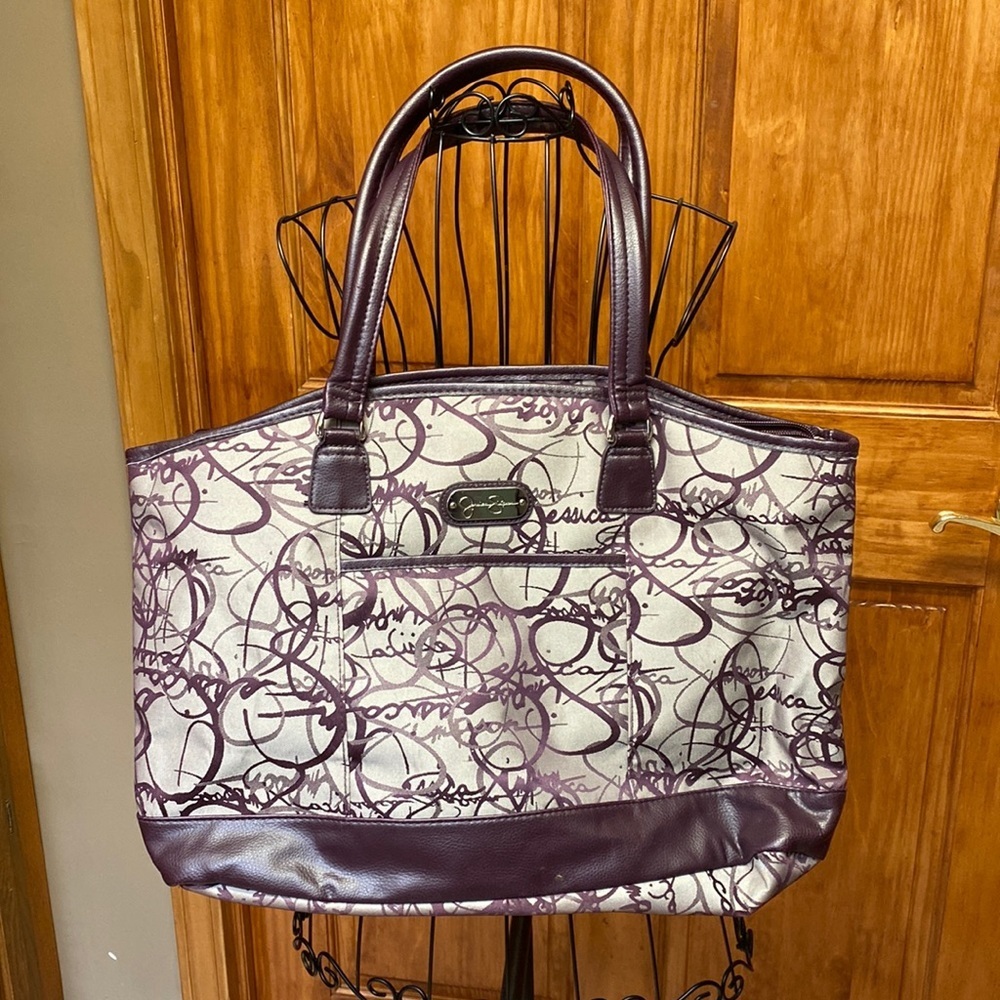 JESSICA SIMPSON Purple Tan Signature Canvas Faux Leather